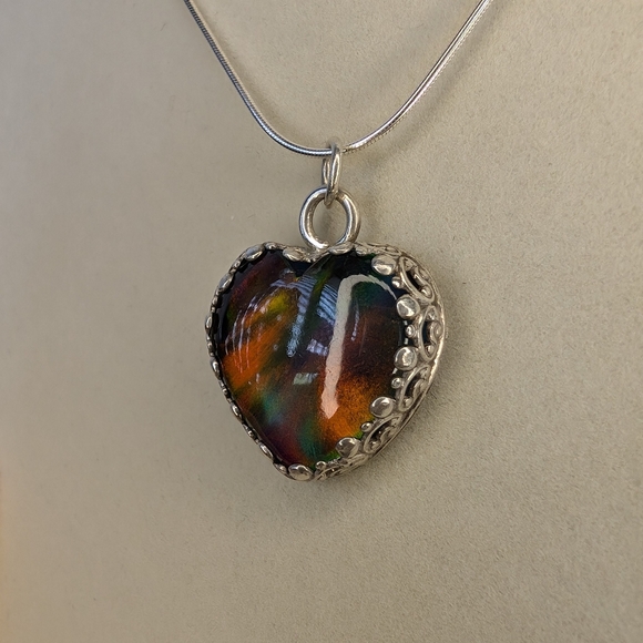 Aurora Borealis Opal Heart Necklace - Picture 6 of 11